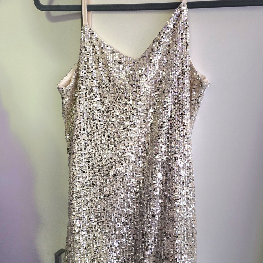 Art Class Glittering One Shoulder Dress in Silver